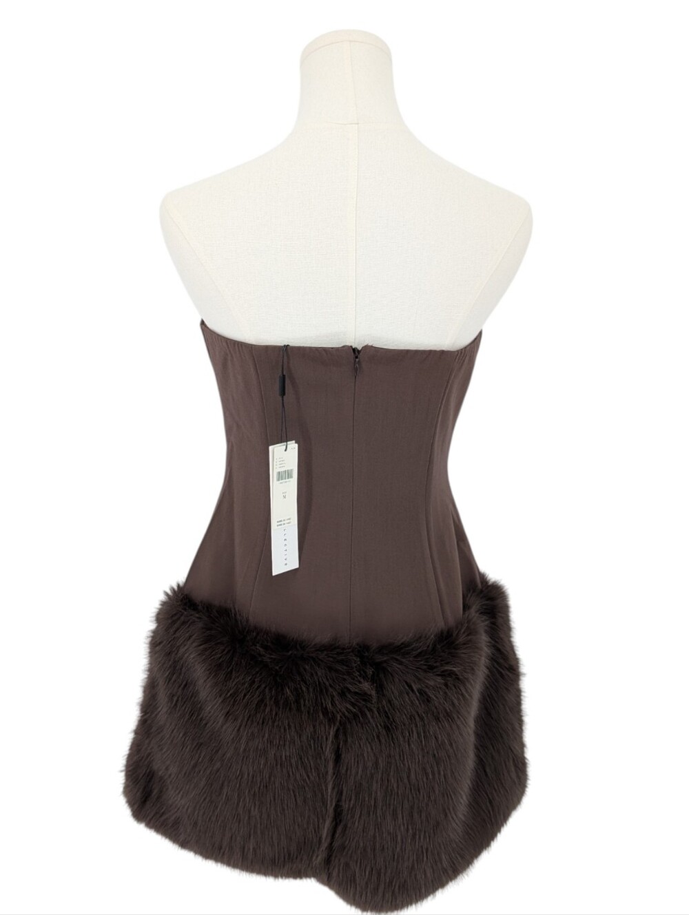 NWT Delfi Collective Strapless Faux Fur Hem Corset Mini Dress | Size M | Brown - Picture 2 of 9